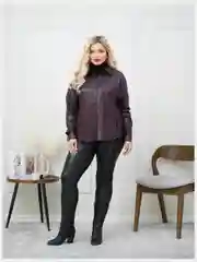 Марсала рубашка из экокожи, женская, большие размеры
