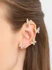 Каффы серьги "Фея", с бабочками, серьги женские блестящие, вечерние, бижутерия