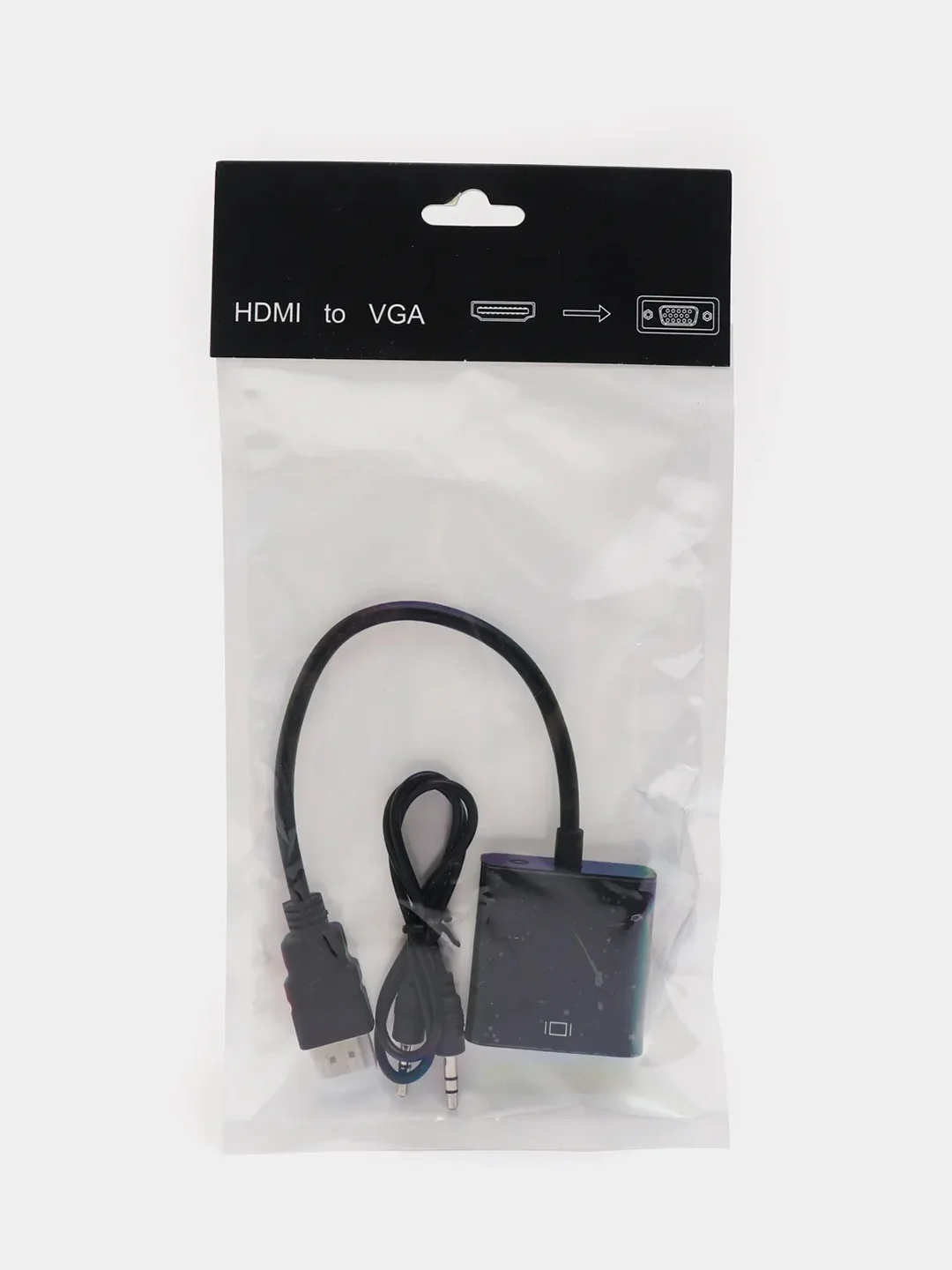 Черный переходник адаптер HDMI-VGA с audio входом для передачи звука, для компьютера и видеокарты