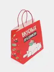 Кораллово-розовый пакет подарочный новогодний с приколами, 22 х 22 х 11 см