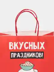 Кораллово-розовый пакет подарочный новогодний с приколами, 22 х 22 х 11 см