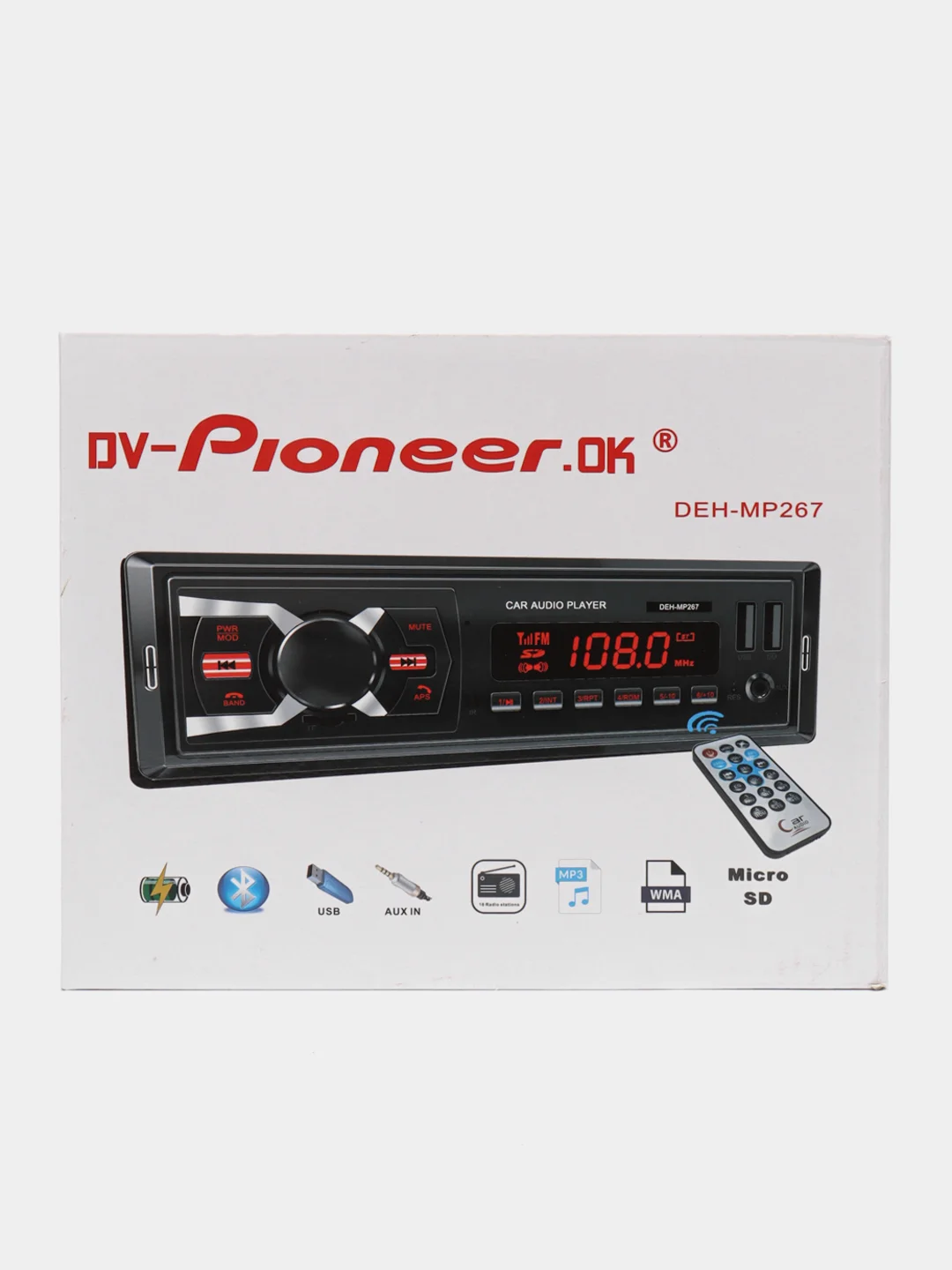 Автомагнитола Pioneer 267, с Bluetooth, RGB-подсветка, магнитофон 1 DIN, громкая связь