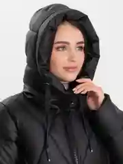 Черный пуховик женский зимний, удлиненный