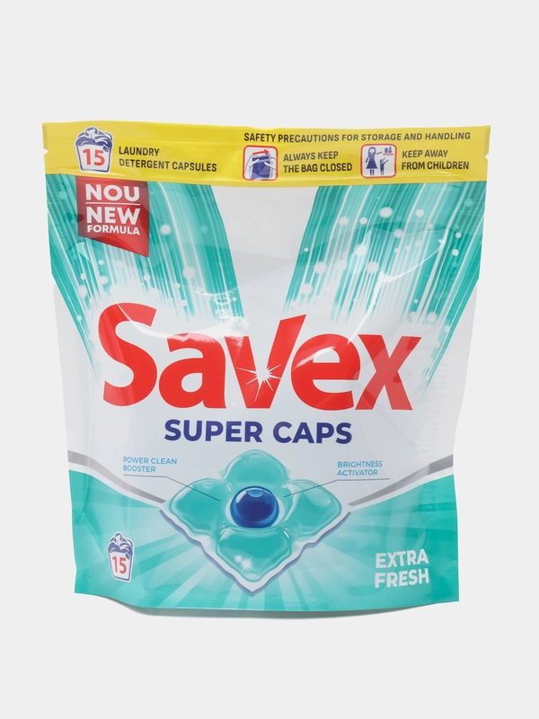 Капсулы для стирки SAVEX Super Caps "Дополнительная свежесть", 15 шт