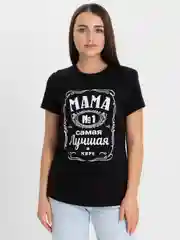 Черный футболка женская "Чебоксарский трикотаж" с принтом "Мама"