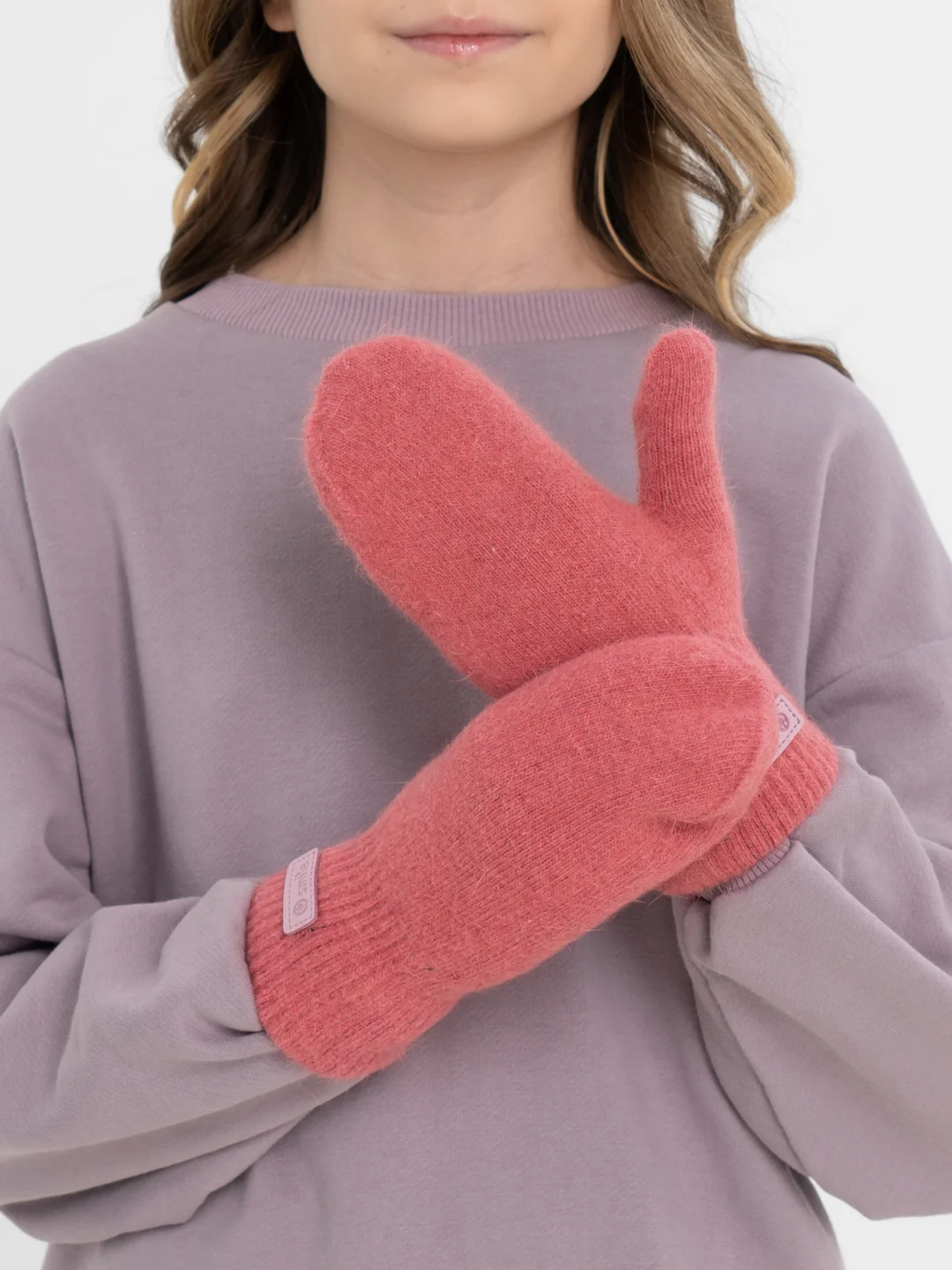 Коралловый варежки подростковые, зимние, двухслойные, с ветрозащитой