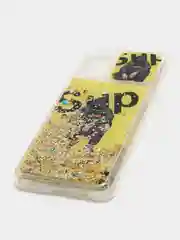 Лимонный чехол Samsung Galaxy A02s силиконовый, переливающийся жидкий с блестками и защитой камеры