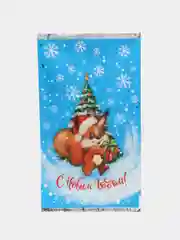 Новогодний, подарочный, фольгированный пакет, 25 х 30 см, микс с ленточкой для конфет