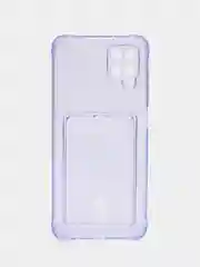 Сиреневый чехол для Samsung Galaxy A12 / M12, Самсунг Галакси А12 / М12 прозрачный, с карманом для карты