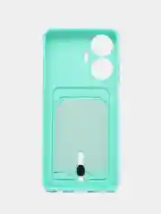 Бирюзовый чехол на Realme C55 (Реалми С55), силиконовый, с карманом для карты