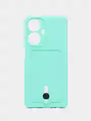 Бирюзовый чехол на Realme C55 (Реалми С55), силиконовый, с карманом для карты