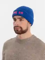 Лазурный зимняя теплая молодежная шапка бини с принтом "Come On"