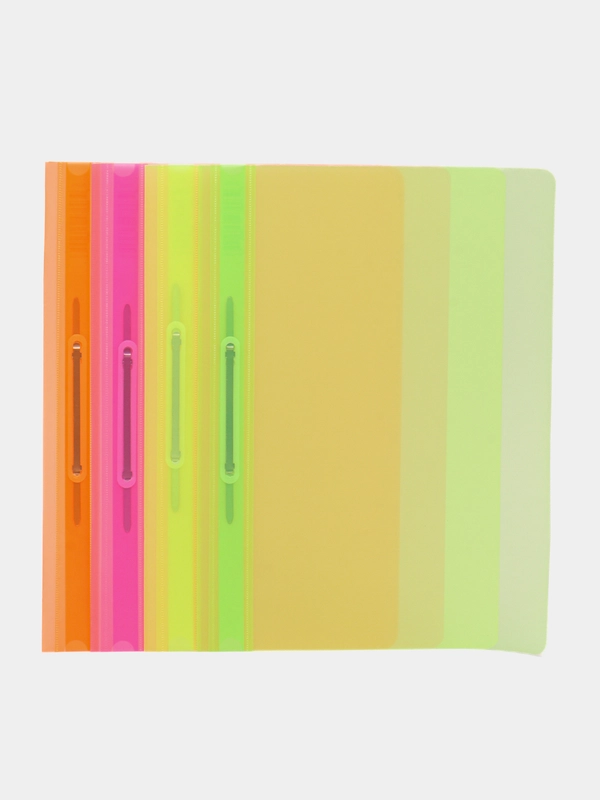 Папка-скоросшиватель, А4 140 мкм, ErichKrause Fizzy Neon, микс неон, прозрачный верх, 4 шт