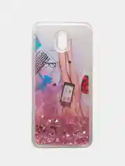 Кораллово-розовый жидкий чехол с блестками и водой для Xiaomi Mi Note 10 Lite