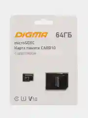 Карта памяти Digma micro SD, Class10, CARD10, с адаптером, 4 объема