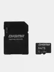 Карта памяти Digma micro SD, Class10, CARD10, с адаптером, 4 объема