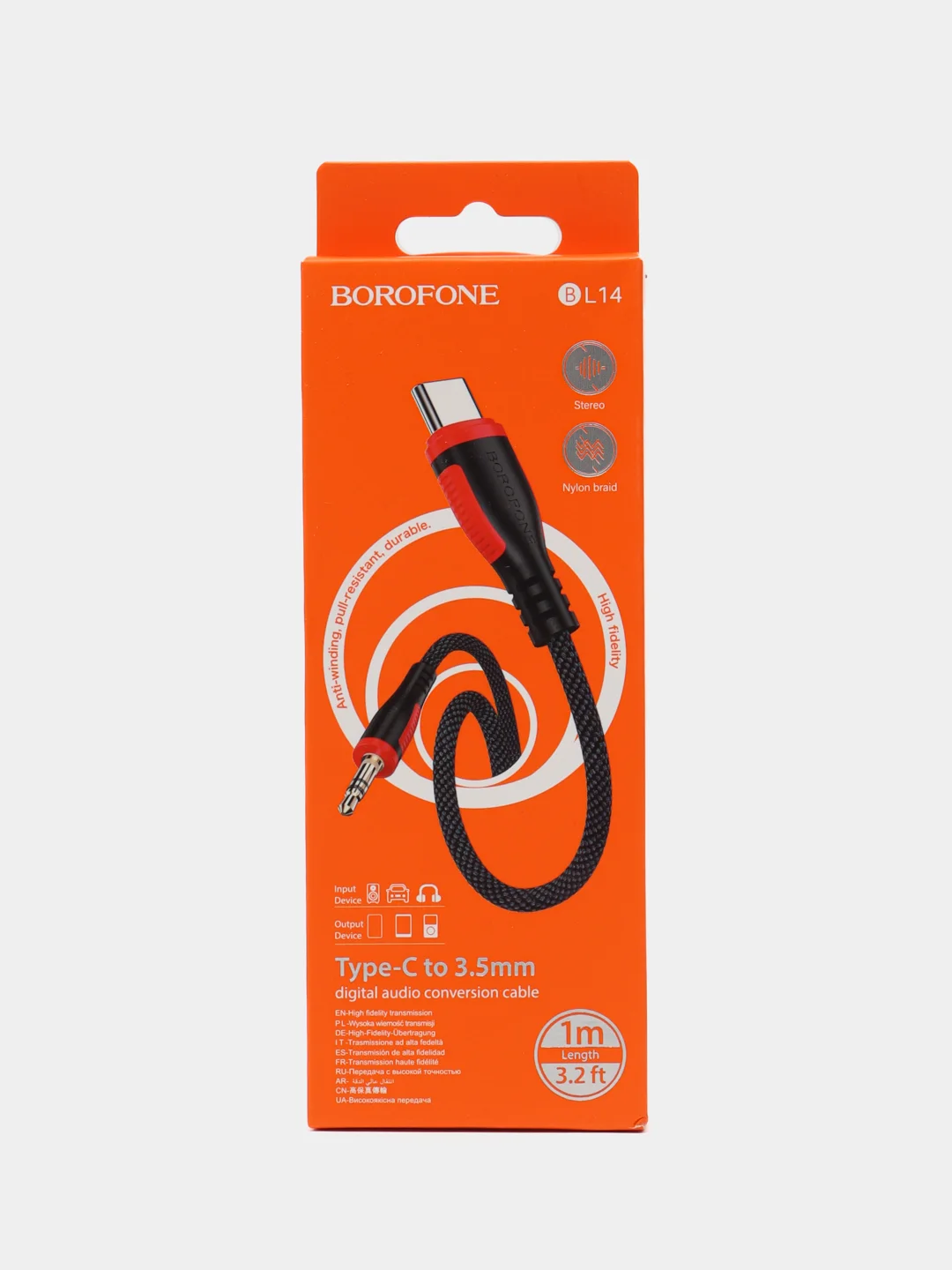 Черный акустический кабель BOROFONE BL14 для Type-C на 3.5 мм, 1 м