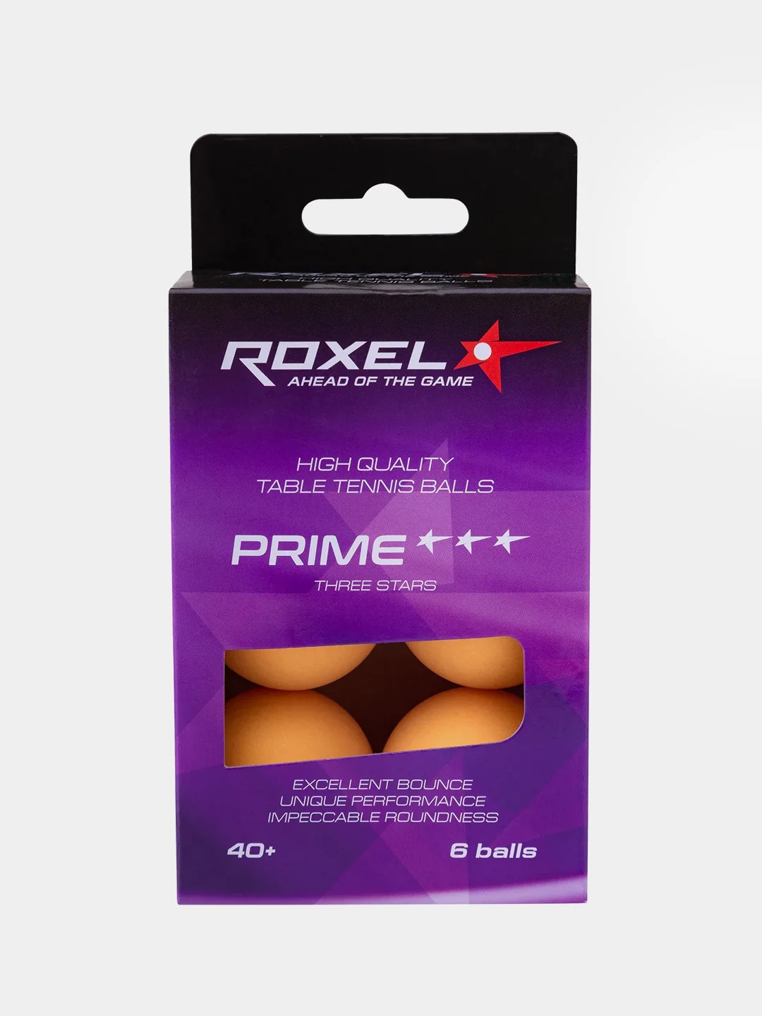 Оранжевый мяч для настольного тенниса Roxel 3* Prime, 6 штук