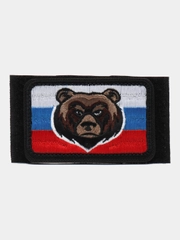 Шеврон на липучке "Флаг России, бурый медведь"