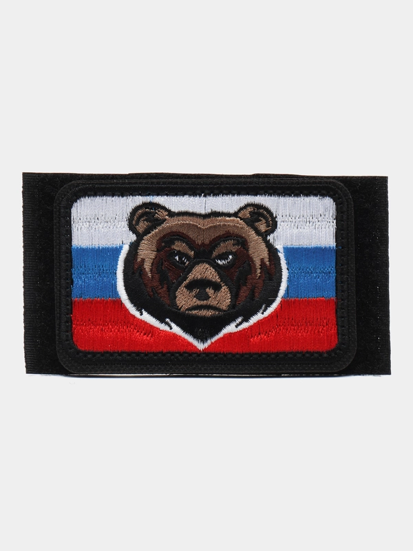 Шеврон на липучке "Флаг России, бурый медведь"