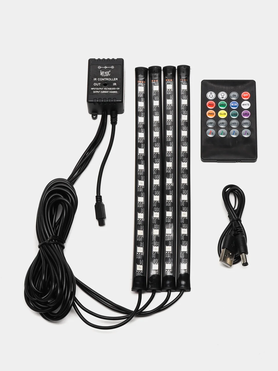 Светодиодная RGB-лента, с пультом. Подсветка ног и салона авто от прикуривателя или USB