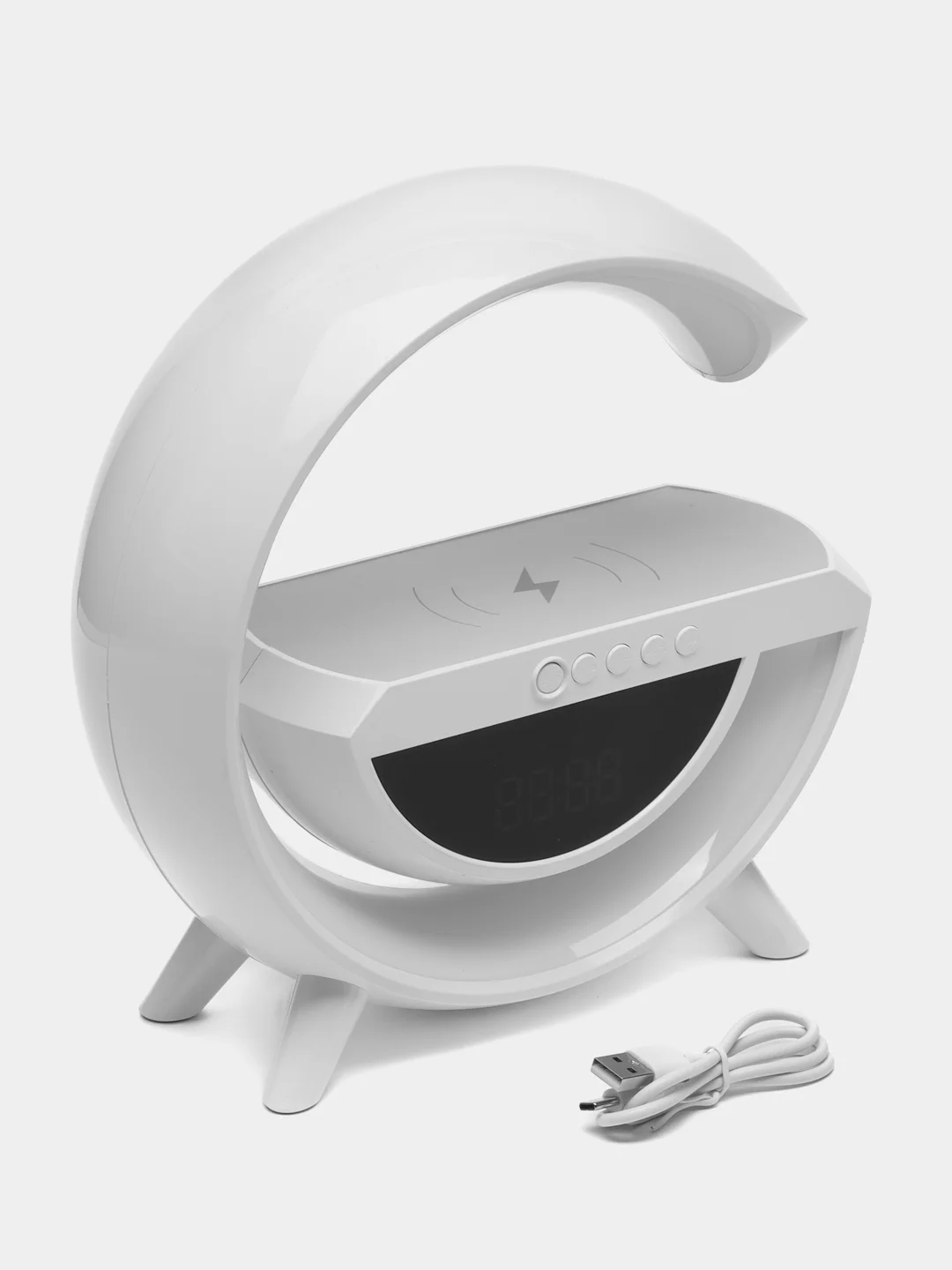 Беспроводная колонка с беспроводной зарядкой, Bluetooth, Ночник, Часы-будильник