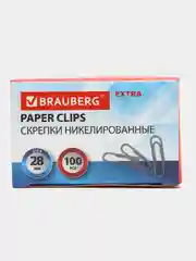 Скрепки EXTRA BRAUBERG, 28 мм, никелированные, 100 штук