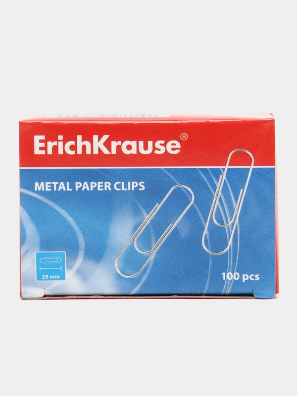 Скрепки Erich Krause, 28 мм, оцинкованные, 100 штук, в картонной коробке