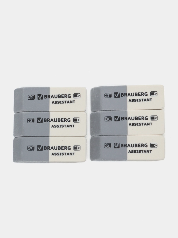 Ластик BRAUBERG Assistant, 41х14х8 мм, серо-белый, прямоугольный, скошенные края