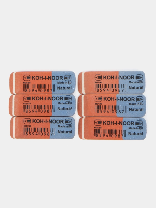 Ластик KOH-I-NOOR 6521/80, 42 х 14 х 8 мм, красно-синий, прямоугольный, натуральный каучук