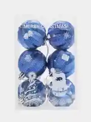 Синий набор елочных игрушек, d-6 см, 6 штук