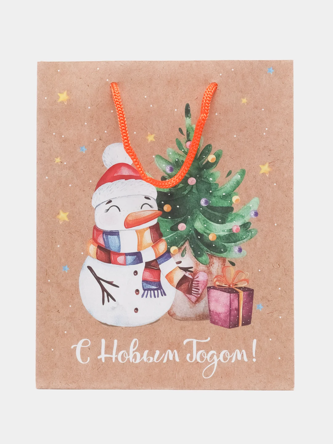 Коричневый пакет подарочный, новогодний, 18*23*10 см, Meshu, крафт