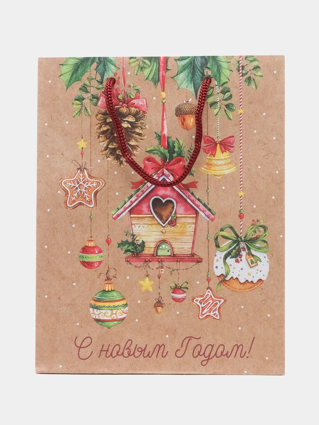 Фиолетовый пакет подарочный, новогодний, 18*23*10 см, Meshu, крафт