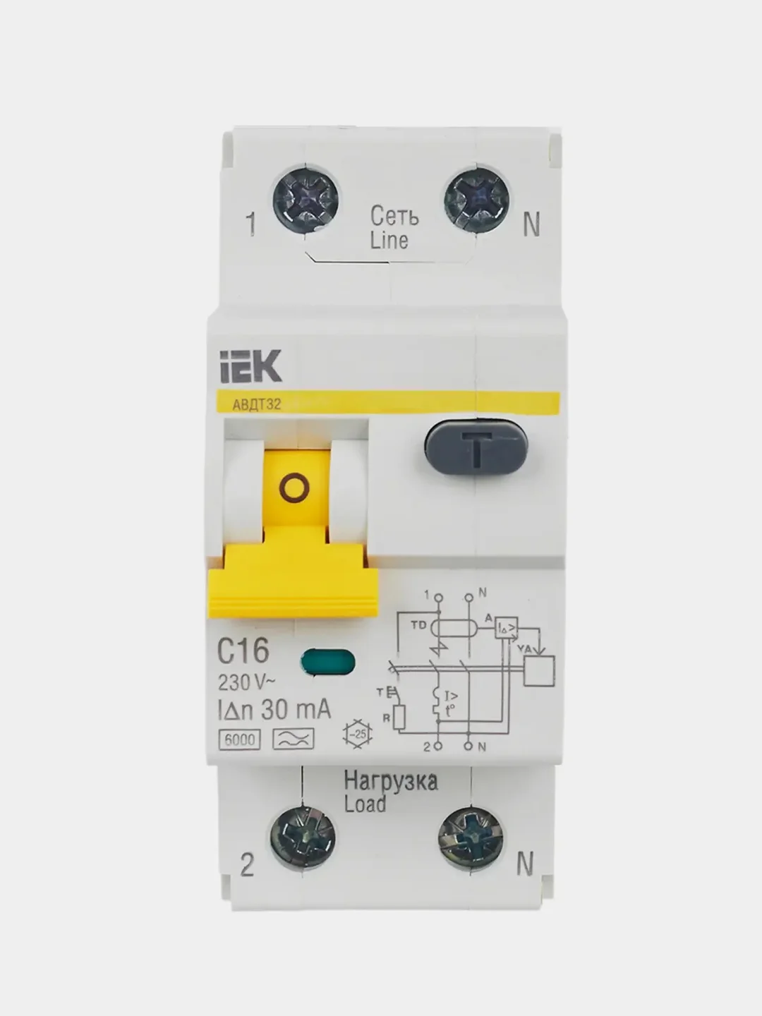 Дифференциальный автомат IEK АВДТ32, 1П+N, 32А, хар-ка С, 6кА, 30мА
