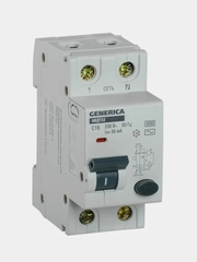 Дифференциальный автомат IEK Generica АВДТ 32, 1П+N, 16А, хар-ка С, 4,5кА, 30мА, AC