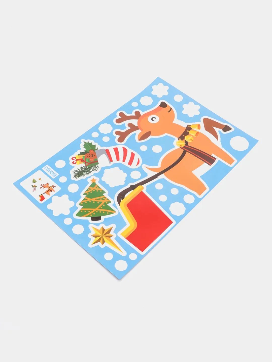 Белый новогодние двухсторонние наклейки "Олень и Дед Мороз", 25*35 см