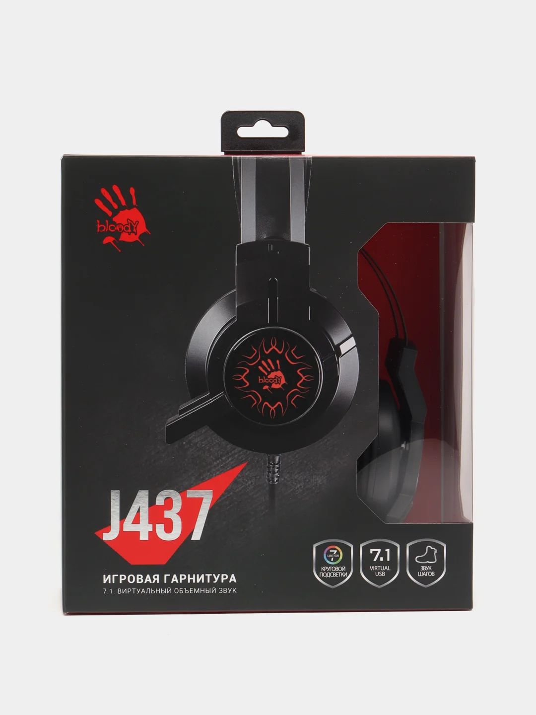 Игровые наушники с микрофоном A4Tech Bloody J437, черный, 1.8 м, мониторные, USB J437
