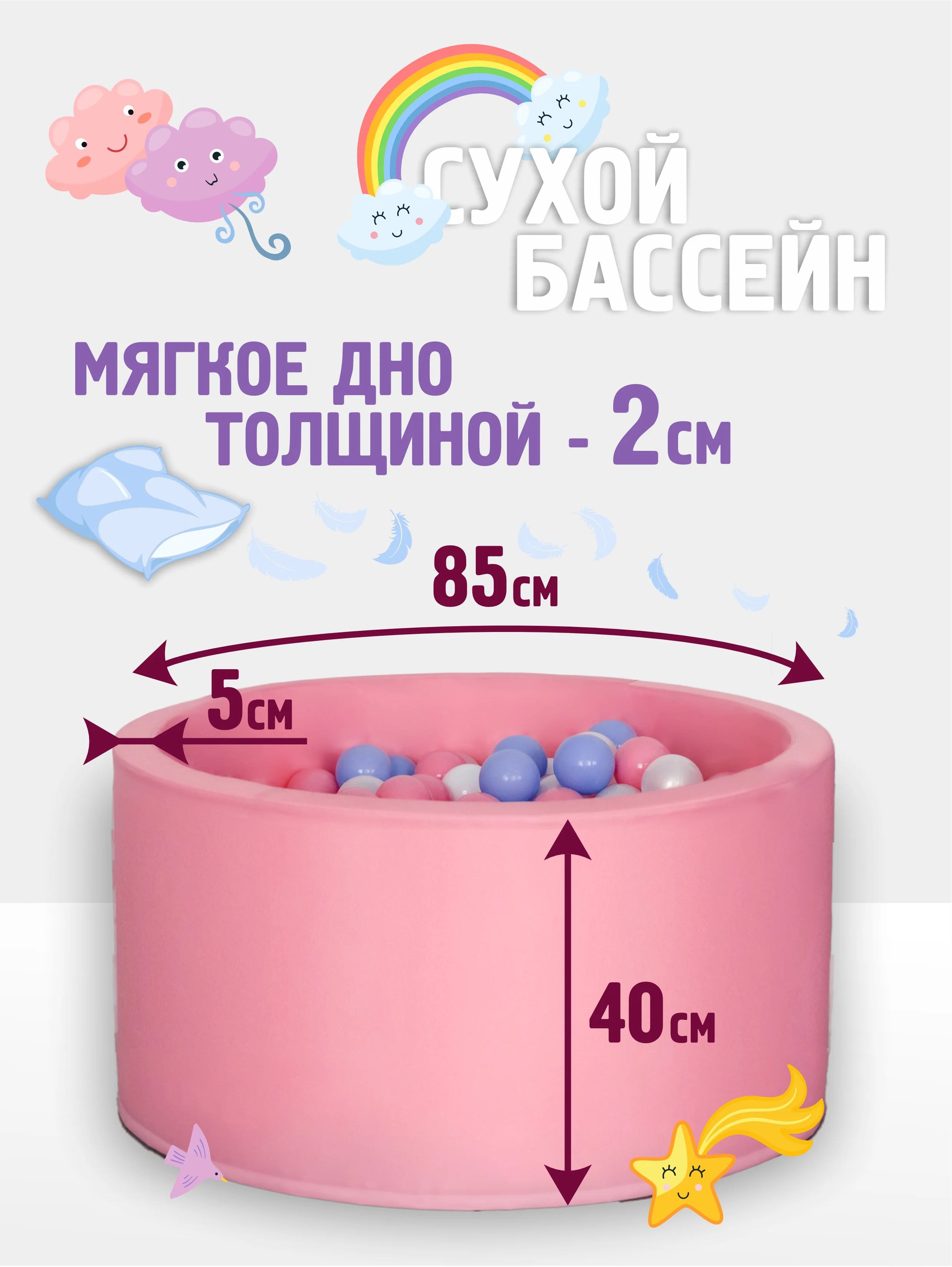 Мятный сухой бассейн 85*40 см с мягким основанием, 150 шариков в комплекте