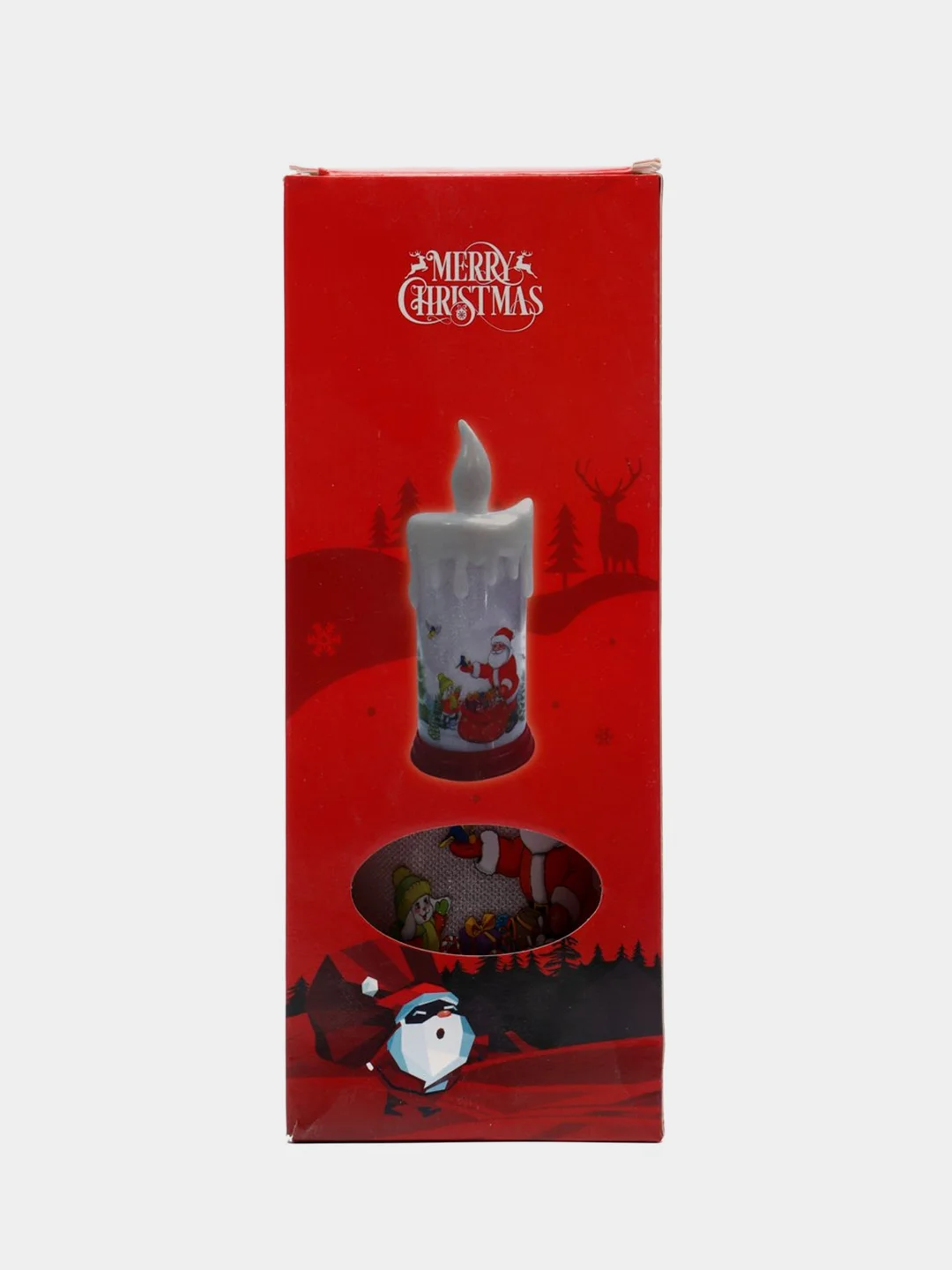 Алый новогодняя свеча - фонарь, 22 см, на батарейках