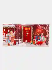 Красный открытка "Новогодняя история. Город", евро, 10 х 21 см, 3 вида