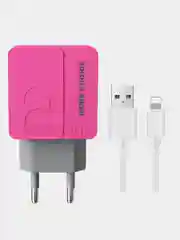Розовый сетевое зарядное устройство More Choice NC46i, 2 USB 2.4A, с кабелем Lightning