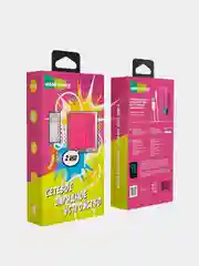 Розовый сетевое зарядное устройство More Choice NC46i, 2 USB 2.4A, с кабелем Lightning