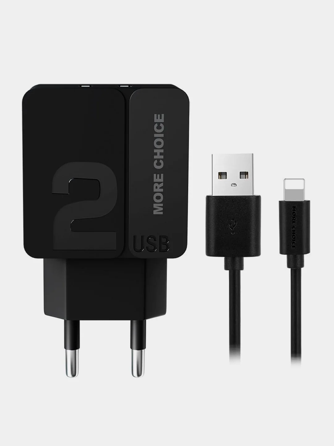 Черный сетевое зарядное устройство More Choice NC46i, 2 USB 2.4A, с кабелем Lightning
