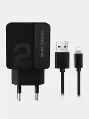 Черный сетевое зарядное устройство More Choice NC46i, 2 USB 2.4A, с кабелем Lightning