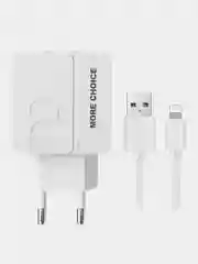 Белый сетевое зарядное устройство More Choice NC46i, 2 USB 2.4A, с кабелем Lightning