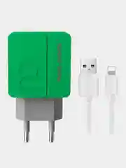Зеленый сетевое зарядное устройство More Choice NC46i, 2 USB 2.4A, с кабелем Lightning