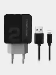 Тёмно-серый сетевое зарядное устройство More Choice NC46i, 2 USB 2.4A, с кабелем Lightning