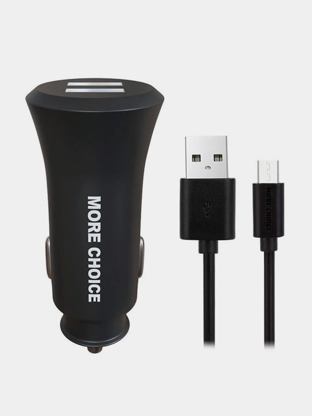 Черный автомобильное зарядное устройство More choice AC23m, 2 USB 2.4A, с кабелем micro USB