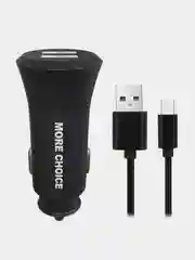 Черный автомобильное зарядное устройство More choice AC23m, 2 USB 2.4A, с кабелем micro USB