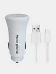Белый автомобильное зарядное устройство More choice AC23m, 2 USB 2.4A, с кабелем micro USB